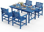 Patio Table and Chairs Set with Umbrella Hole, HDPE Patio Dining Set for 4, Outdoor Dining Set for Lawn, Patio, Porch, Deck, Poolside, Yard (Classic Blue, 5-Piece)