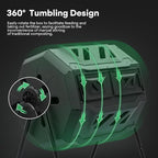 Athena Collection Compost Tumbler, 43 Gallons Dual Composter Chamber Outdoor, Easy Turn & Fast Rotating Compost Bins with 2 Sliding Doors, Easy Assembly, for Garden, Yard and Outdoor Use