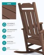 SERWALL Oversized Rocking Chair Set of 2 Outdoor, HDPE Outdoor Rocking Chair Set of 2, Coffee