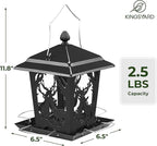 Kingsyard Metal Bird Feeder for Outdoor Hanging - Unique Design Wild Bird Hopper Feeder with 4 Perches and Rainproof Roof, Black