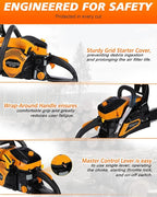 63cc Gas Powered Chainsaw 20 Inch, 3.2KW 2-Stroke Engine, Heavy Duty Gas Chain Saw with 2 Chains & 2 Bars, Automatic Oiler, Anti-Vibration Handle for Logging, Firewood & Tree Cutting