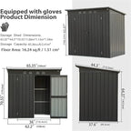 Small Metal Storage Shed 5x3ft Outdoor, Dark Gray Garden Shed with Sloping Roof & Lockable Double Doors - Galvanized Steel Utility Tool Shed for Backyard, Patio, Lawn
