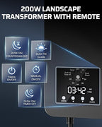 DEWENWILS 200W Low Voltage Landscape Transformer, 120V AC to 12V DC, Outdoor Landscape Lighting Transformer with Remote, Photocell Sensor & Timer, Weatherproof for Garden Spotlights Pathway Lights