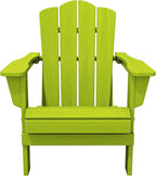 KINGYES Folding Adirondack Chair, HDPE All-Weather Patio Chairs, Wooden Textured Lawn Chair for Poolside, Backyard, Deck, Fire Pit, Apple