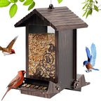 Squirrel Proof Bird Feeder for Outdoor Hanging,Metal Bird Seed Feeder with Bilateral Weight Activated Perches,5LB Large Capacity Wild Bird Feeders for Outside,Easy Refill and Clean,Brown