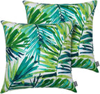 Magpie Fabrics Patio Pillow Covers ONLY 18"x18", Set of 2, Fade-Resistant Outdoor Indoor Decorative Throw Pillowcase Shell for Couch Garden Furniture - Green Palm Leaves