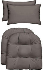 RSH DECOR: Tufted U-Shapes & Lumbars 2 of Each | 22" x 22” & 20" x 12" | Water-Resistant Spun Fabric | Outdoor Wicker Cushions & Support Pillows for Patio Furniture | Gray/Grey