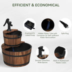 Aoxun 2-Tier Outdoor Water Fountain, Wood Barrel Cascading with Electric Decorative Hand Pump, Rustic Waterfall Fountain for Garden, Backyard, Patio, Porch, Yard