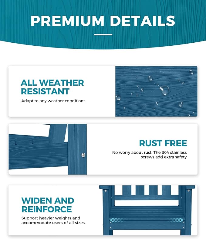 Ciokea Outdoor Patio Dining Chair Set of 2, HDPE Porch Chairs for Dining Table, All-Weather Durable Outdoor Furniture for Backyard, Garden, Lawn & Poolside, Navy Blue