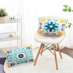Outdoor Waterproof Throw Pillow Covers Set of 4 Floral Printed and Boho Farmhouse Outdoor Pillow Covers for Patio Funiture Garden 12x20 Inch Blue