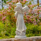 Zaer Ltd. 39" Tall Magnesium Angel Statue Figurines for Outdoor and Indoor Use (Holding a Bouquet of Flowers Sopia, Antique White)