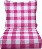 RSH DECOR Deep Seating Cushion with Pillow Back | 22” x 25” Seat | Water and Fade-Resistant Spun Fabric | Outdoor Chair Cushion Set for Patio Furniture | Classic Pink Buffalo Plaid
