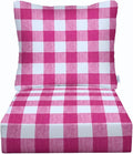 RSH DECOR Deep Seating Cushion with Pillow Back | 25” x 25.5” Seat | Water and Fade-Resistant Spun Fabric | Outdoor Chair Cushion Set for Patio Furniture | Classic Pink Buffalo Plaid