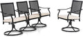PHI VILLA Patio Swivel Dining Chairs Set of 4, Outdoor Kitchen Garden Metal Chair with Cushions, Patio Furniture Chair with Armrest, Black Frame