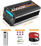 4000 Watt Power Inverter 12V DC to 110V 120V Converter for Family RV Off Grid Solar System Car with Type-C Ports 3 AC Power Outlets Dual USB Ports LCD Display Wireless Remote Control