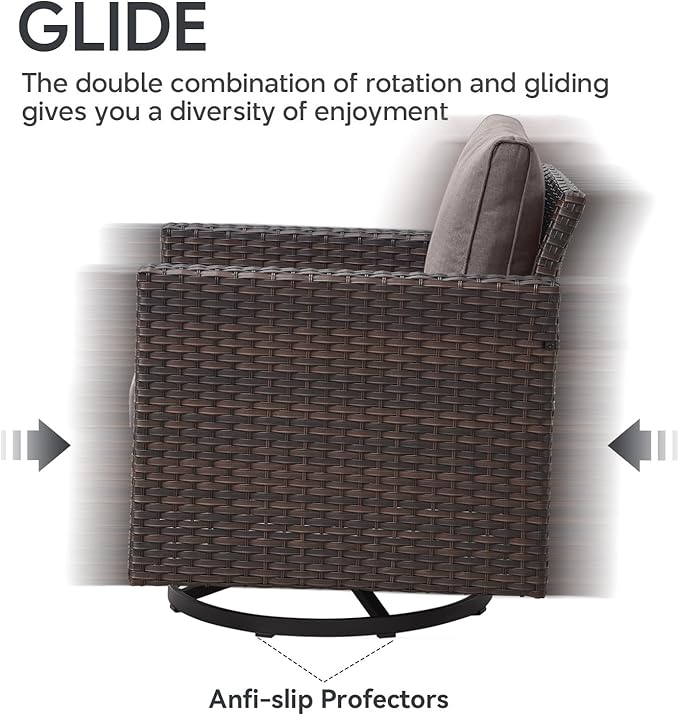6 Piece Wicker Patio Furniture with Fire Pit Table - Outdoor Conversation Set with 50,000 BTU Fire Pit, All Weather Rattan Patio Set for Deck Backyard Garden - Brown Wicker Grey Cushion