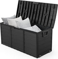 VINGLI 75 Gallon Outdoor Storage Box, Lockable Plastic Storage Containers with Lid, Patio Deck Box Furniture for Garden, Pool, Balcony, Yard (Full Black)