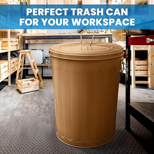 Plexon Large Metal Trash Can with Lid 20 Gallon, Decorative Outdoor Trash Can Heavy Duty Galvanized Metal Bucket with Lid for Garage Workshop Ash Storage Farmhouse, Copper 2 Pack
