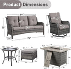 Wicker Outdoor Conversation Se with 50,000 BTU Gas Propane Fire Pit Tablet-7 Pieces Outdoor Wicker High Back Couch Patio Furniture for Deck Poolside Backyard