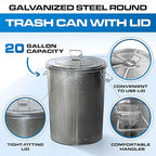 Plexon 20 Gallon Metal Trash Can with Lid Outdoor Galvanized Steel Large Garbage Can, 3 Pack