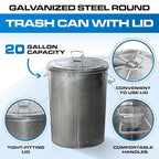 Plexon 20 Gallon Metal Trash Can with Lid Outdoor Galvanized Steel Large Garbage Can, 6 Pack