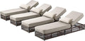 Luxury Outdoor Chaise Lounges with 5 Inch Thickened Cushions - Set of 4 High Back Brown Wicker Patio Recliners Rattan Reclining Chairs Porch Poolside Pool Sunbathing Lounger- Beige