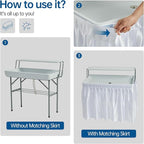 Outdoor Ice Cooler Folding Table, Portable Cooler Table with Removable Matching Skirt, Folding Ice Chest Table with Place Holder White