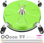15“ Pressure Washer Surface Cleaner with 4 Wheels - Coated Green Stainless Steel Surface Cleaner for Pressure Washer Attachment for Concrete, Driveway, Patio, Sidewalk, Deck and Driveways - PWS15G