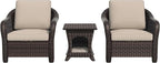 Vista Vibe Outdoor Rattan Chairs Set of 2 with Coffee Table, All-Weather Patio Conversation Furniture Set with Washable Cushions &Hand-Woven PE Rattan, Garden, Bistro, Deck, Yard (Beige)