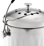 RED FACTOR Premium Compost Bin for Kitchen Countertop - Stainless Steel Food Waste Bucket with Innovative Dual Filter Technology - Includes Spare Filters (Brilliant Steel, 1.3 Gallon)