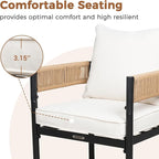 Grand patio Outdoor Dining Chair Set of 2, 2 Pieces Patio Dining Chairs, Metal Woven Wicker Fixed Patio Chairs with Light Beige Cushions for Backyard, Deck, Garden, Porch, Lawn and Poolside (Natural)