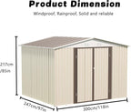 10x8 FT Outdoor Storage Shed,Metal Aluminum Tool Sheds,Heavy-Duty Sheds with Sloped Roof, Air Vent and Hinge Doors,Garden Shed Bike Shed for Backyard Patio Lawn,Cream White