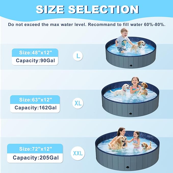 UCCY Foldable Dog Pool for Large Dogs Hard Plastic Kiddie Swimming Pool Non-Slip Portable Dog Bathtubs Collapsible Multi-Use Whelping Box Ball Pit Outdoor Pool for Backyard Duck Pond Grey L-48"x12"
