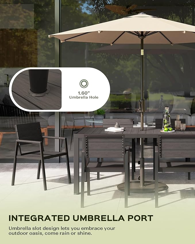 Outdoor Dining Set, Patio Table and Chairs of 4, Aluminum Outdoor Furniture Set with Umbrella Hole, HDPS Patio Dining Table Set for 4 (Charcoal)