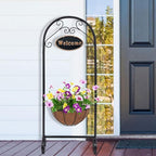 Metal Welcome Planter Basket Stand with Coco Liner, 39.5” Hanging Planter Stand with Decorative Welcome Sign Outdoor Decor for Garden, Patio, Deck, Entry and Front Porch