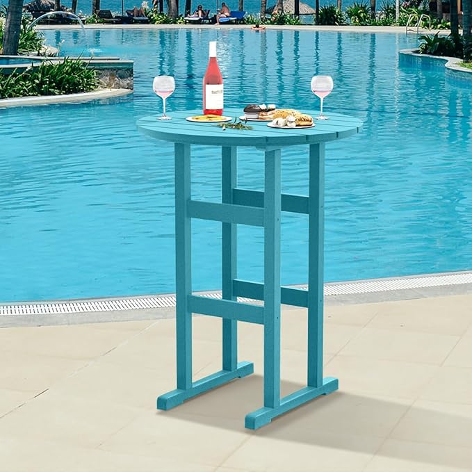 Sundale Outdoor Adirondack Round Bar Table, 39 Inch Height Patio Large Pub Table for 4, All Weather HDPE High Top Bistro Counter Tabl for Outside Deck Porch Balcony Poolside (Teal)