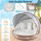 Moccha Inflatable Island with Canopy - 440 lbs Party Floats with SPF50+ Retractable Detachable Sunshade & 3 Pillows, 2-3 Person Tanning Lounger, 73” Pool Daybed, Floating Island for Lake