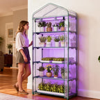 Indoor Greenhouse with Grow Light, 5-Tier Mini Greenhouse 35.4"x19"x74.8" Small Greenhouse with Zippered PVC Cover for Seed Starting Trays, Dimmable Plant Light for Indoor Plants with Timer