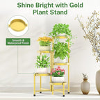 iDavosic.ly Plant Stand Indoor Outdoor, 5 Tier Corner Metal Flower Display Holder Shelf, Folding Tall Orchid Rack for Patio Balcony Porch Garden Living Room House, Gold