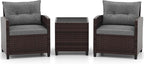 ORALNER 3 Pieces Patio Furniture Set, Outdoor Wicker Conversation Set Rattan Chairs with Cushions, Glass Coffee Table, Bistro Set for Front Porch Balcony Garden Deck Poolside (Grey)