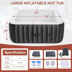 LILYPELLE 4-6 Person Inflatable Hot Tub, Square Portable Hot Tub with 130 Bubble Jets, Large Outdoor Spa Bathtub Set with Heater Pump, Filter and Insulated Cover, 73" X 73" X 25"