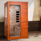 Far Infrared Sauna for Home Dry Sauna for Home Wood Sauna Room 1 Person Infrared Sauna Indoor One Person Sauna Low EMF Okoume Wood Sauna with Control Panel, Speakers and Tempered Glass Door