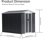6x9ft Outdoor Metal Storage Shed Waterproof Garden Shed with Lockable Door, Windows & Vents, Tool Metal Storage for Patio Furniture Lawnmower（Grey）