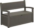 LHBcraft 70 Gallon Deck Bench with Storage,Outdoor Storage Box Bench Waterproof&Lockable, Resin Patio Furniture with Armrest for Patio, Porch, Garden,Grey