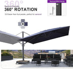PURPLE LEAF 13 FT Square Patio Umbrella Large Outdoor Aluminum Offset Umbrella with 360-degree Rotation Cantilever Umbrella for Garden Deck Backyard Pool Navy Blue