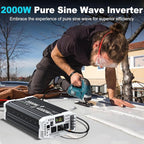 2000 watt Pure sine Wave Inverter, 12V DC to 110V AC Power Inverter, Used for Solar Emergency Power Supply in RV Homes, with 3 AC Output sockets, USB Port, Type-C Port, Remote Control with LCD Screen
