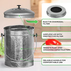 Plexon Countertop Compost Bin Kitchen Indoor, with Lid, Silver 1.5 Gallon Odorless Kitchen Compost Container, Steel Food Bucket Pail with Charcoal Filter, Silver