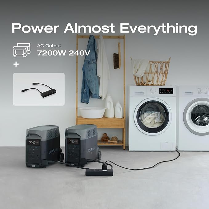 EF ECOFLOW 240V/7200Wh, 7200W Home Battery Backup Kit: 2 DELTA Pro with Double Voltage Hub with Transfer Switch, Lifepo4 Power Station, Electricity Generator for Home Use, Blackout, Emergency