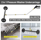 POHIR Undercarriage Pressure Washer Attachment Pro Max 24", Surface Cleaner Water Broom with 3pcs Extension Wand and Quick Connect Pivot Coupler 4000psi, 2 in 1 Underbody Car Washer