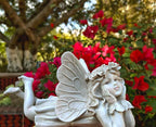 MeritMode Fairy Garden Figurines - Angel Statue with Butterfly and Holding Face, for Mom, Resin Outdoor Figurine for Patio & Yard, 10" Width